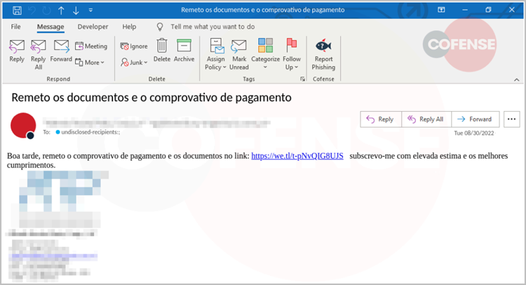 Spam mail with link to a WeTransfer download 