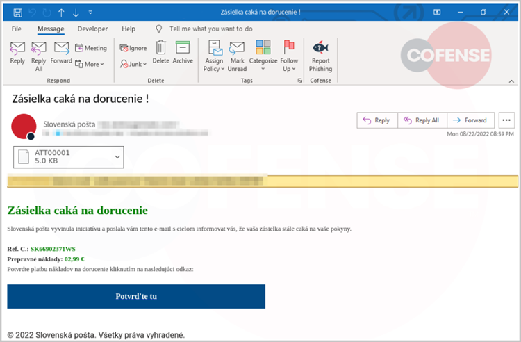 Phishing email sample (Cofense)