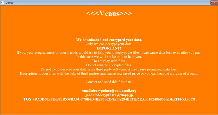 Venus Ransomware ransom note